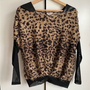 Cheetah print with faux leather shirt